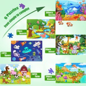 Puzzles for Kids Ages 3-5, Wooden Jigsaw Puzzles 24-30 Pieces for Toddler Children Learning Educational Puzzles 3 4 5 6 Year Toys for Boys and Girls (6 Puzzles)