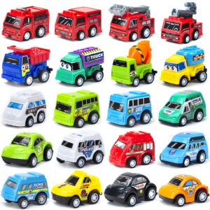 20 Pack Pull Back City Cars and Trucks Toy Vehicles for Toddlers 1-3 Mini Car Toys Fire Trucks & Construction Vehicles & Police Cars Play Set for Kids 3 4 5 6 7 Goodie Bag Stuffers Party Favors