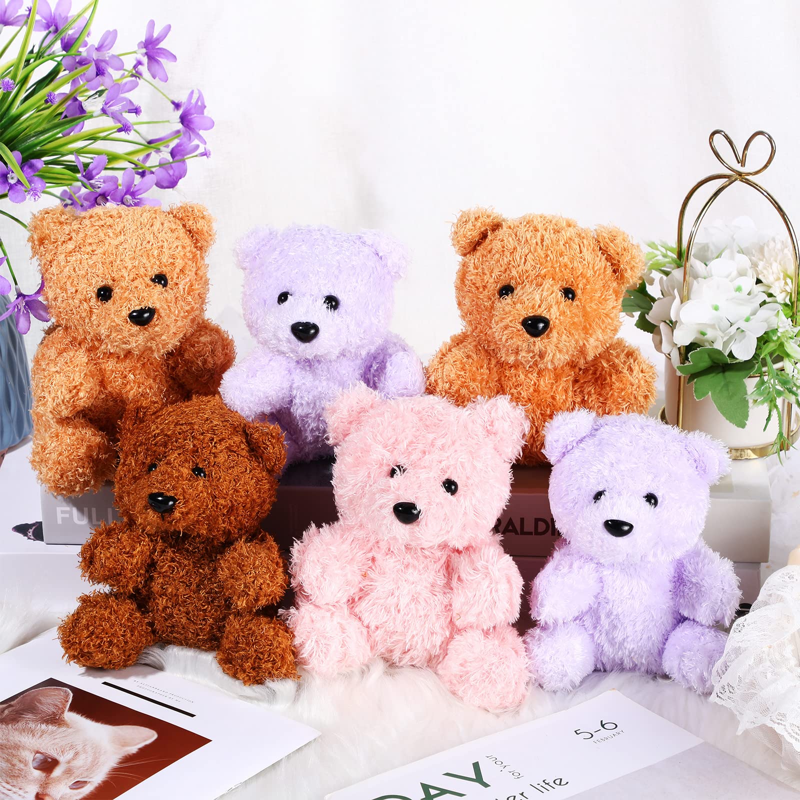 Threan 8 Pieces Mini Plush Bears 6 Inch Small Bear Stuffed Animal Toys Soft Bear Doll Wedding Present Box Stuffers for 2022 Graduation Baby Shower Birthday