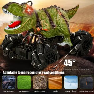 KunisJoy 2.4G Dinosaur Remote Control Car,Dinosaur Monster Trucks for Boys with Music Light Spray Mist.Dinosaur Toys for Kids, Birthday Gift for 3 4 5 6 7 8 Year olds Boys Girl