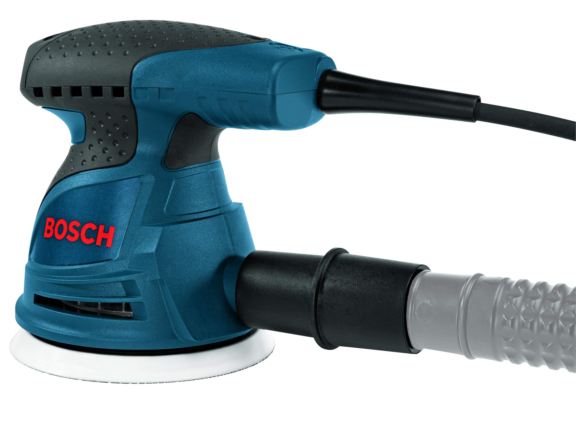 BOSCH ROS10 120 Volt Random Orbit Sander, Blue, 5&BOSCH SR5R000 6-Piece Assortment 5 In. 8 Hole Hook-And-Loop Sanding Discs