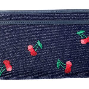 Kate Spade New York Ella Large Cherry Embroidered Denim Continental Wallet