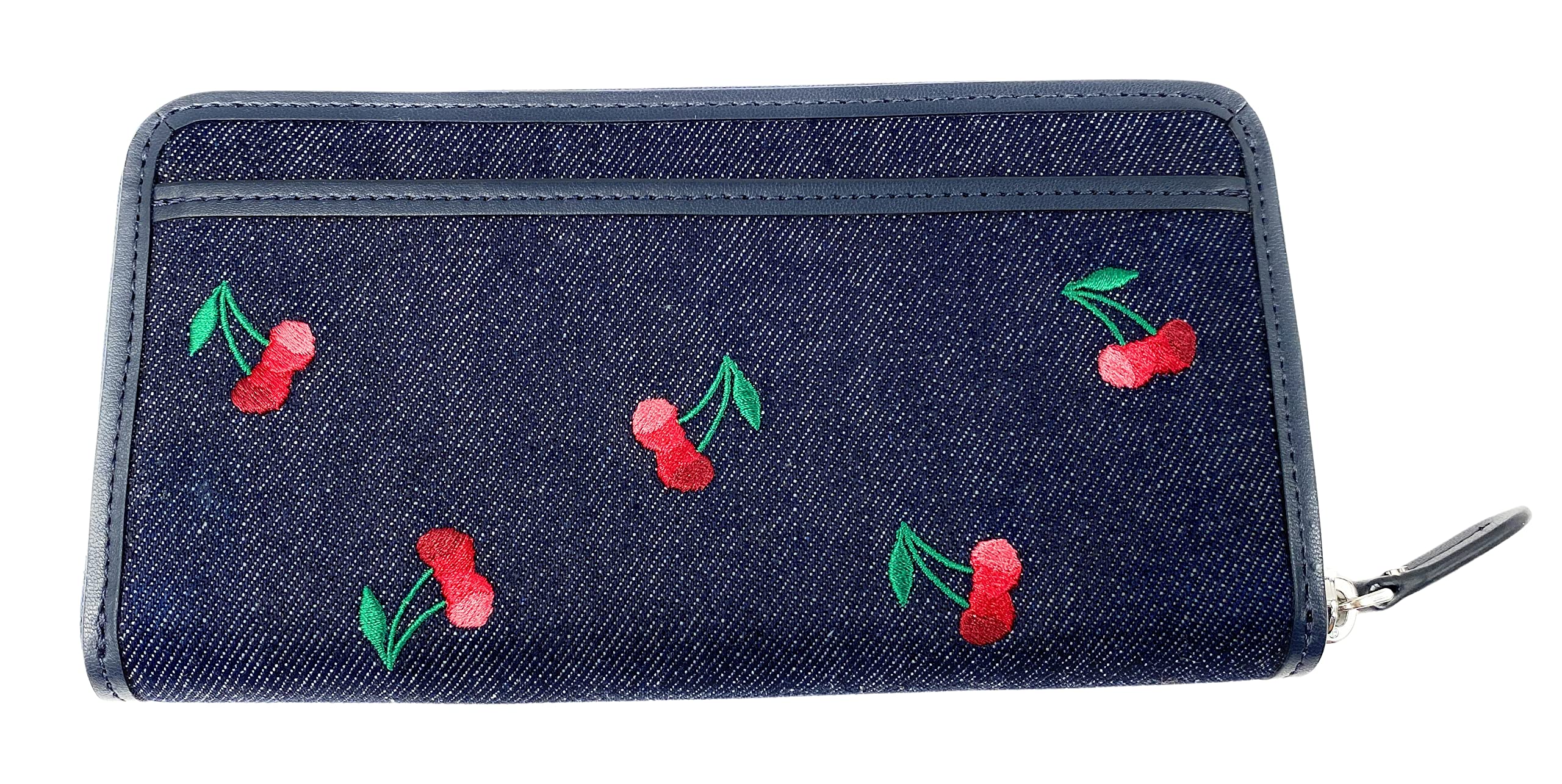 Kate Spade New York Ella Large Cherry Embroidered Denim Continental Wallet