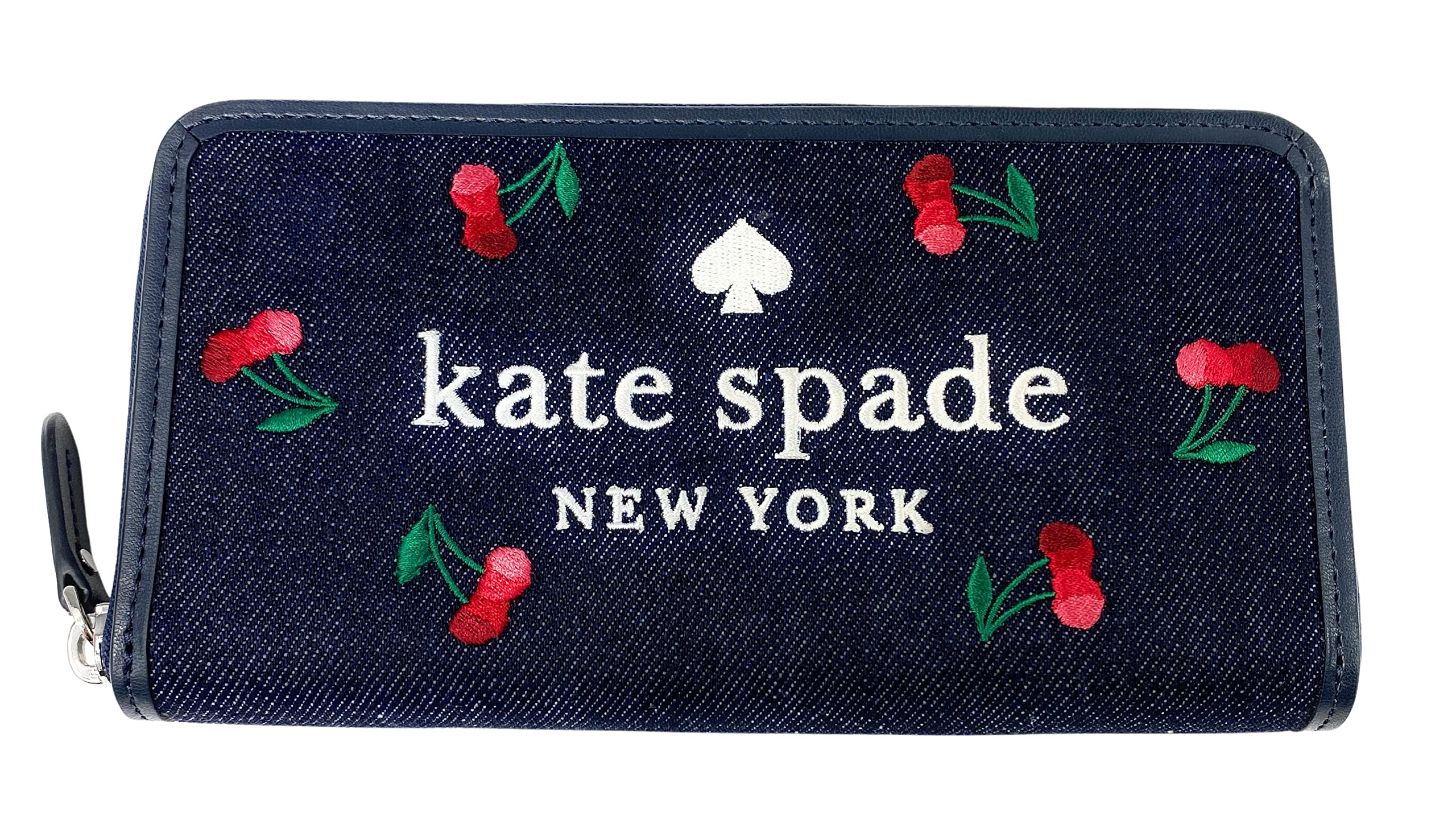 Kate Spade New York Ella Large Cherry Embroidered Denim Continental Wallet