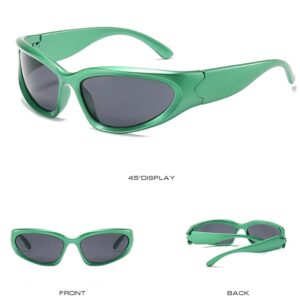 LASPOR Wrap Around Sport Sunglasses for Women Men Sport Shades Glasses y2k sunglasses (Green Frame/Grey Lens)