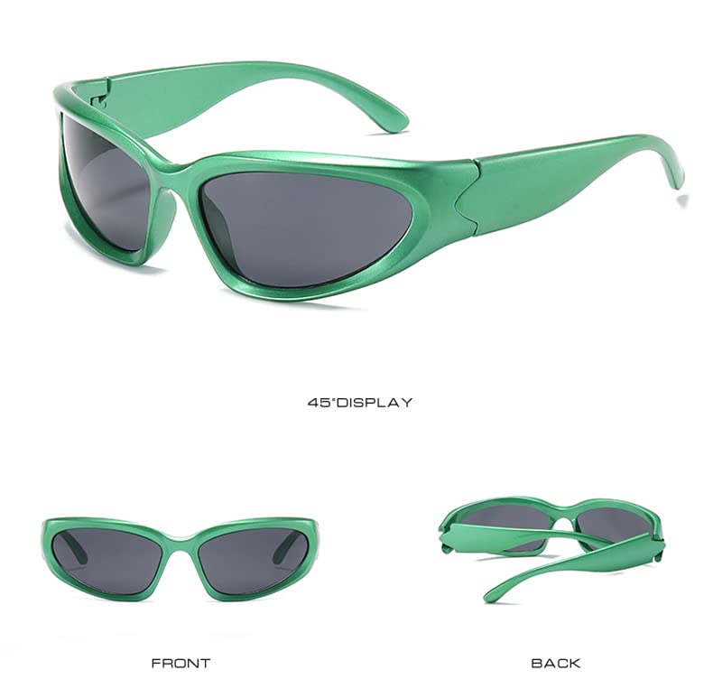 LASPOR Wrap Around Sport Sunglasses for Women Men Sport Shades Glasses y2k sunglasses (Green Frame/Grey Lens)