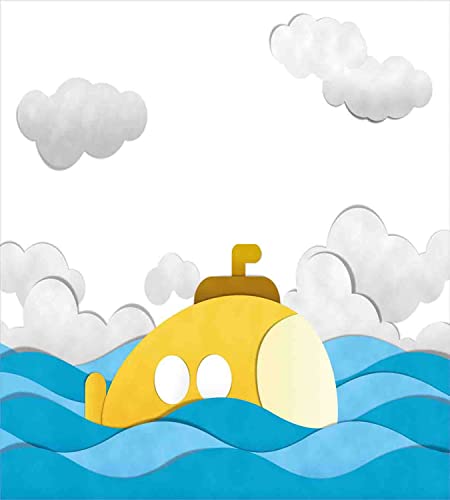 Ambesonne Yellow Submarine Duvet Cover Sets, Submarine Over The Wavy Sea and The Clouds in The Sky Image Print, Bedding Set with 2 Duvet Covers & 4 Pillowcases, 2 Pack Queen Size, Mustard and Blue