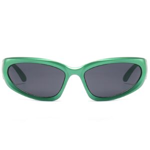 LASPOR Wrap Around Sport Sunglasses for Women Men Sport Shades Glasses y2k sunglasses (Green Frame/Grey Lens)