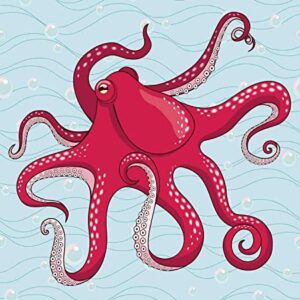 Lunarable Kraken Duvet Cover Sets, Submarine Octopus in Sea Waves with Bubbles Depth of The Ocean Illustration Print, Bedding Set with 2 Duvet Covers 4 Pillowcases, 2 Pack Cal King Size, Red White