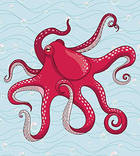 Lunarable Kraken Duvet Cover Sets, Submarine Octopus in Sea Waves with Bubbles Depth of The Ocean Illustration Print, Bedding Set with 2 Duvet Covers 4 Pillowcases, 2 Pack Cal King Size, Red White