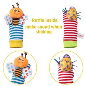 PHREKUDA Sock & Wrist Rattles Toy Set for Babies, Plush Stuffed Rattles for Baby, Rattles for Babies, Rattle for Baby, Newborn Gifts for Boys Girls Infant (4 in 1)