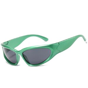 LASPOR Wrap Around Sport Sunglasses for Women Men Sport Shades Glasses y2k sunglasses (Green Frame/Grey Lens)