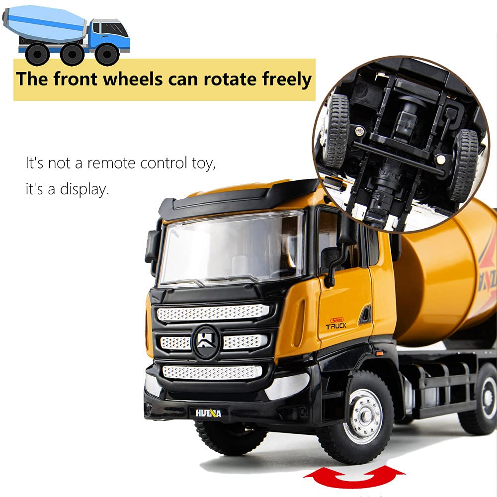 Ailejia Cement Mixer Toy Truck 1/50 Scale Metal Diecast Big Construction Engineering Vehicle Model Collection Diecast Alloy Truck Decoration Toy Gift for Kids (Cement Mixer Truck)