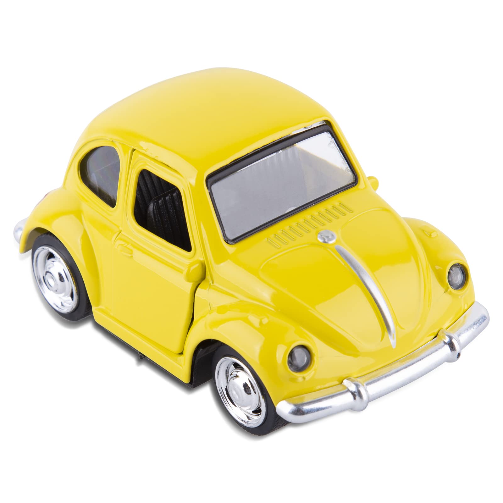 Berry President Die Cast Alloy Beetle Car Model, 1:36 Pullback Toy Vehicle with Opening Doors, Vintage Classic Car Toys for Kids and Adults (Yellow)