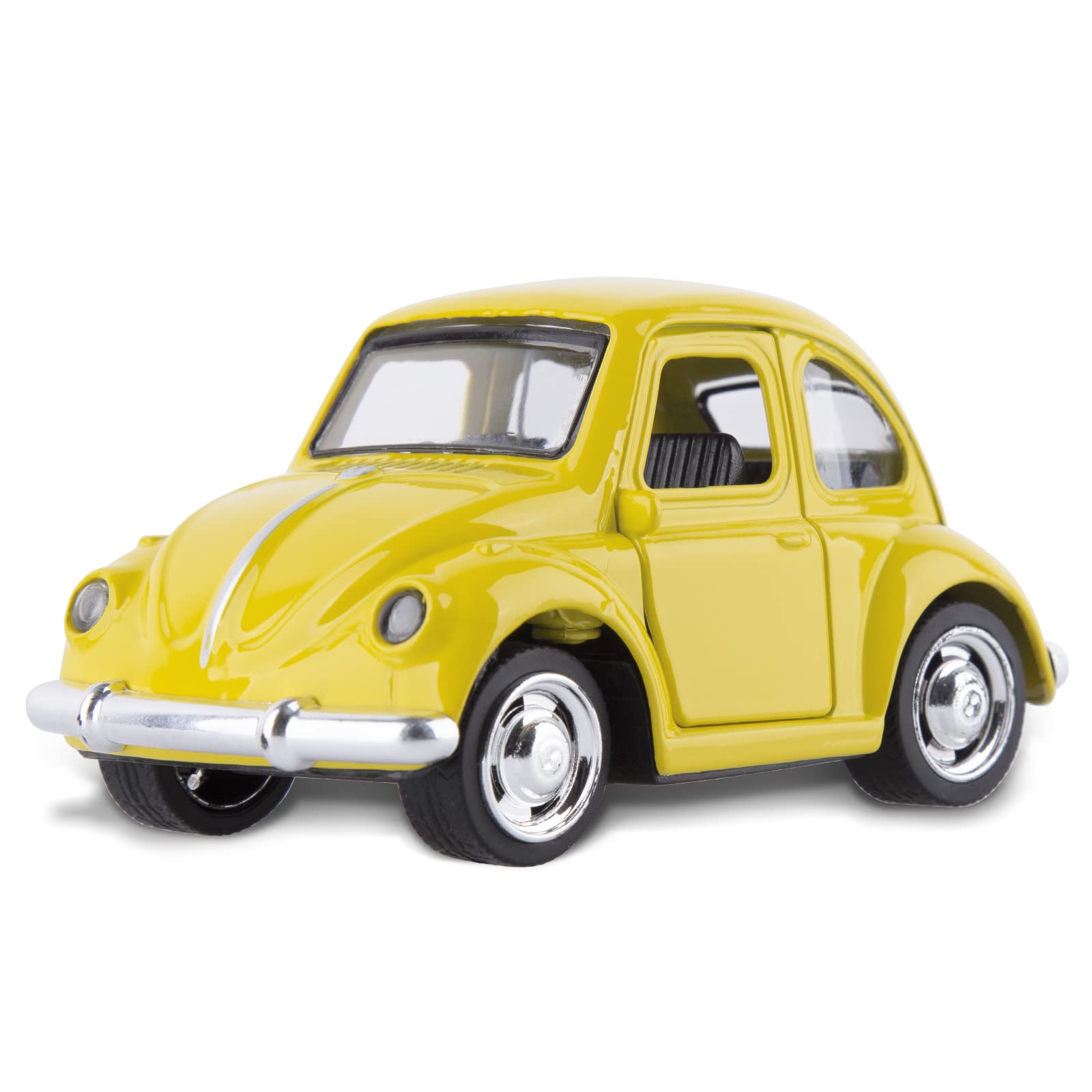 Berry President Die Cast Alloy Beetle Car Model, 1:36 Pullback Toy Vehicle with Opening Doors, Vintage Classic Car Toys for Kids and Adults (Yellow)