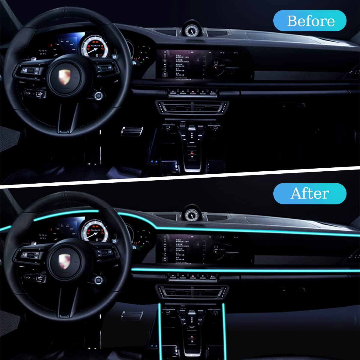 EL Wire Interior Car LED Strip Lights, USB Auto Neon Light Strip with Sewing Edge, 16FT Electroluminescent Car Ambient Lighting Kits with Fuse Protection, Car Accessories (Ice Blue/16FT)