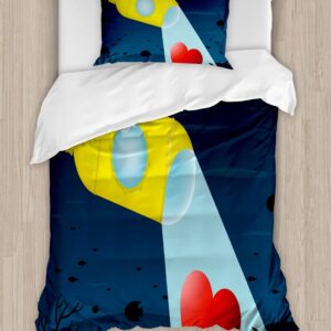 Ambesonne Yellow Submarine Duvet Cover Sets, Illustration of a Underwater Submarine Finding a Heart Romance Image, Bedding Set with 2 Duvet Covers & 4 Pillowcases, 2 Pack Queen Size, Yellow Dark Blue