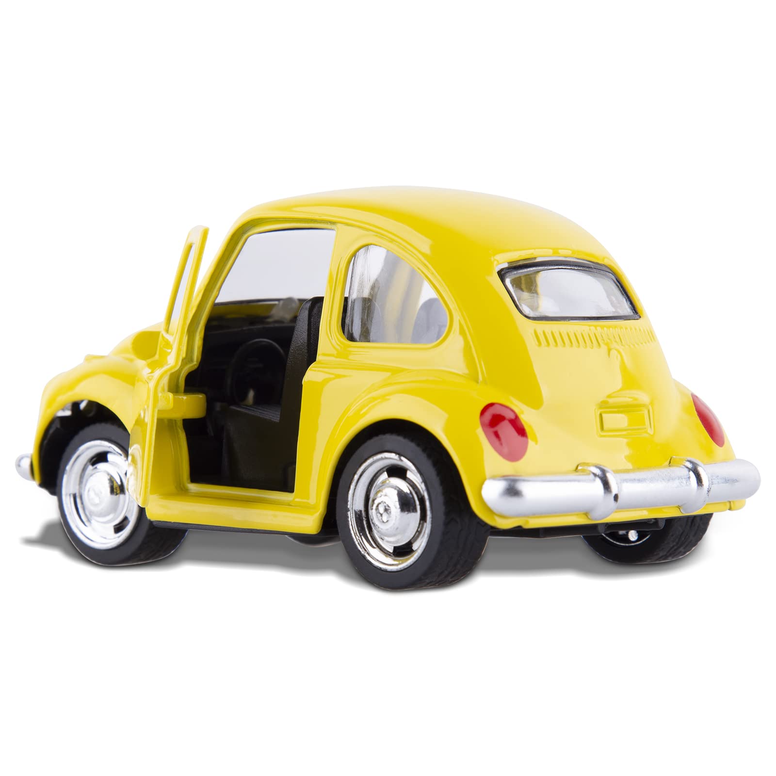 Berry President Die Cast Alloy Beetle Car Model, 1:36 Pullback Toy Vehicle with Opening Doors, Vintage Classic Car Toys for Kids and Adults (Yellow)