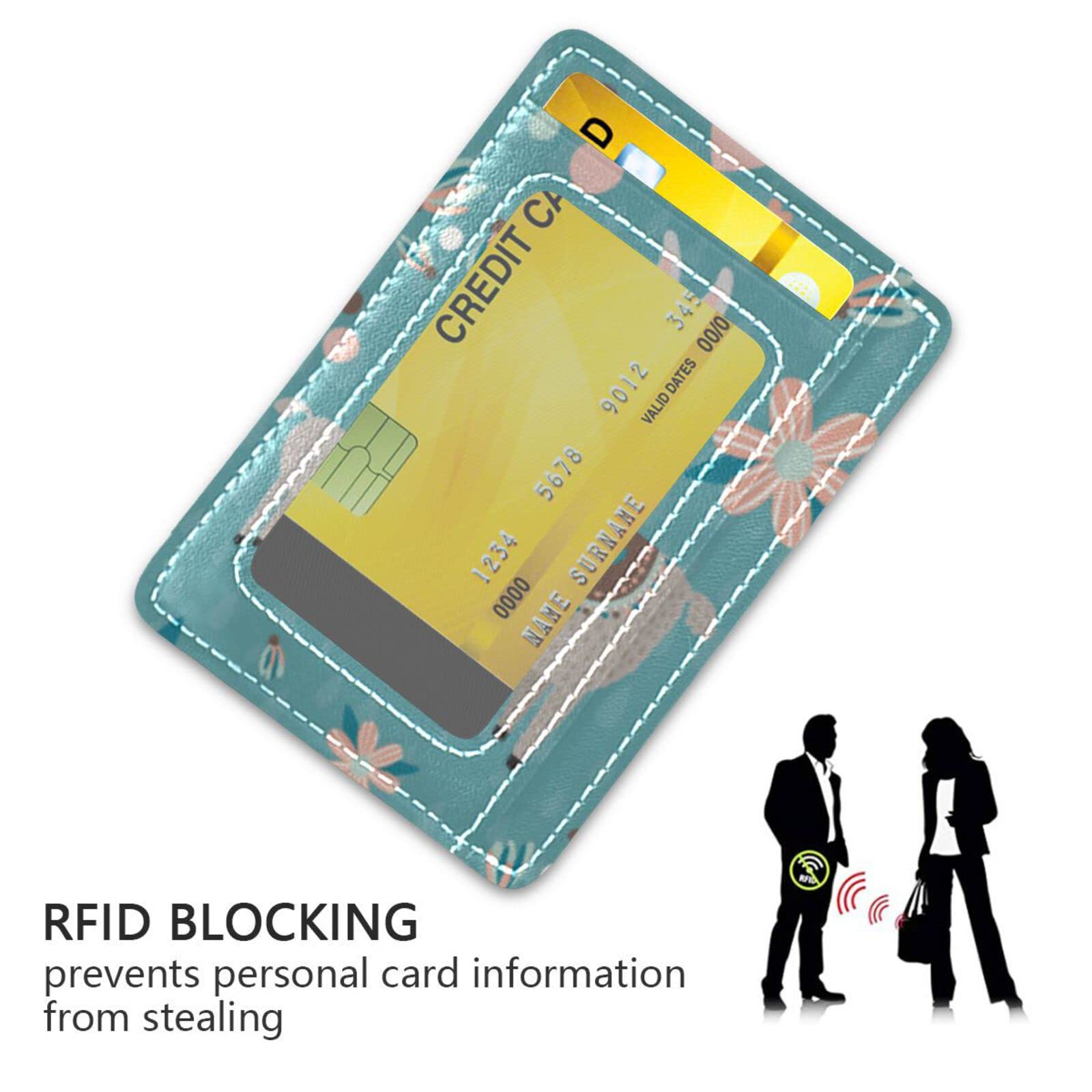 OTVEE Llama Alpaca Flowers Slim Minimalist Wallet Rfid Blocking Card Wallets PU Leather Front Pocket Wallets