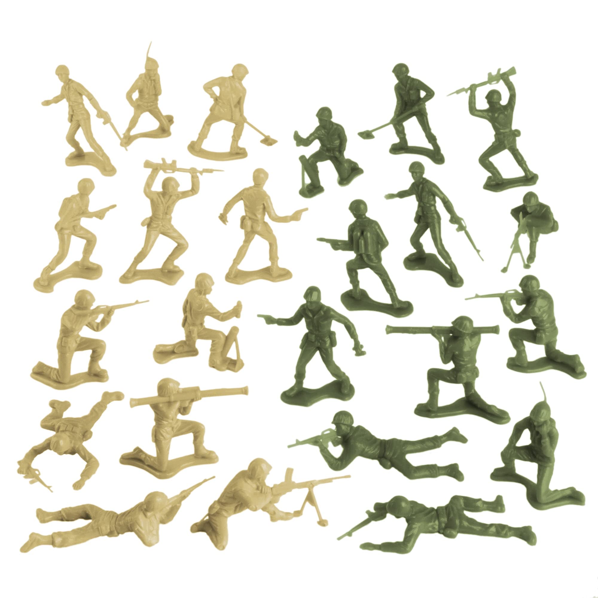 TimMee Plastic Army Men - OD Green vs Tan 48pc Toy Soldier Figures - Made in USA