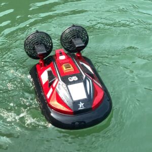 qaqqvq remote control hovercraft boat for land and water 2.4 ghz radio control amphibious vehicle toy with double power, 1:10 electric watercraft rc racing boat gifts for boys girls