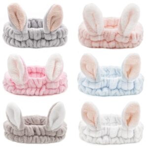 Ayesha 6pcs Bunny Ear Spa Headbands for Face Washing Makeup Headbands Stretchy Facial Headbands for Skincare Make up Shower