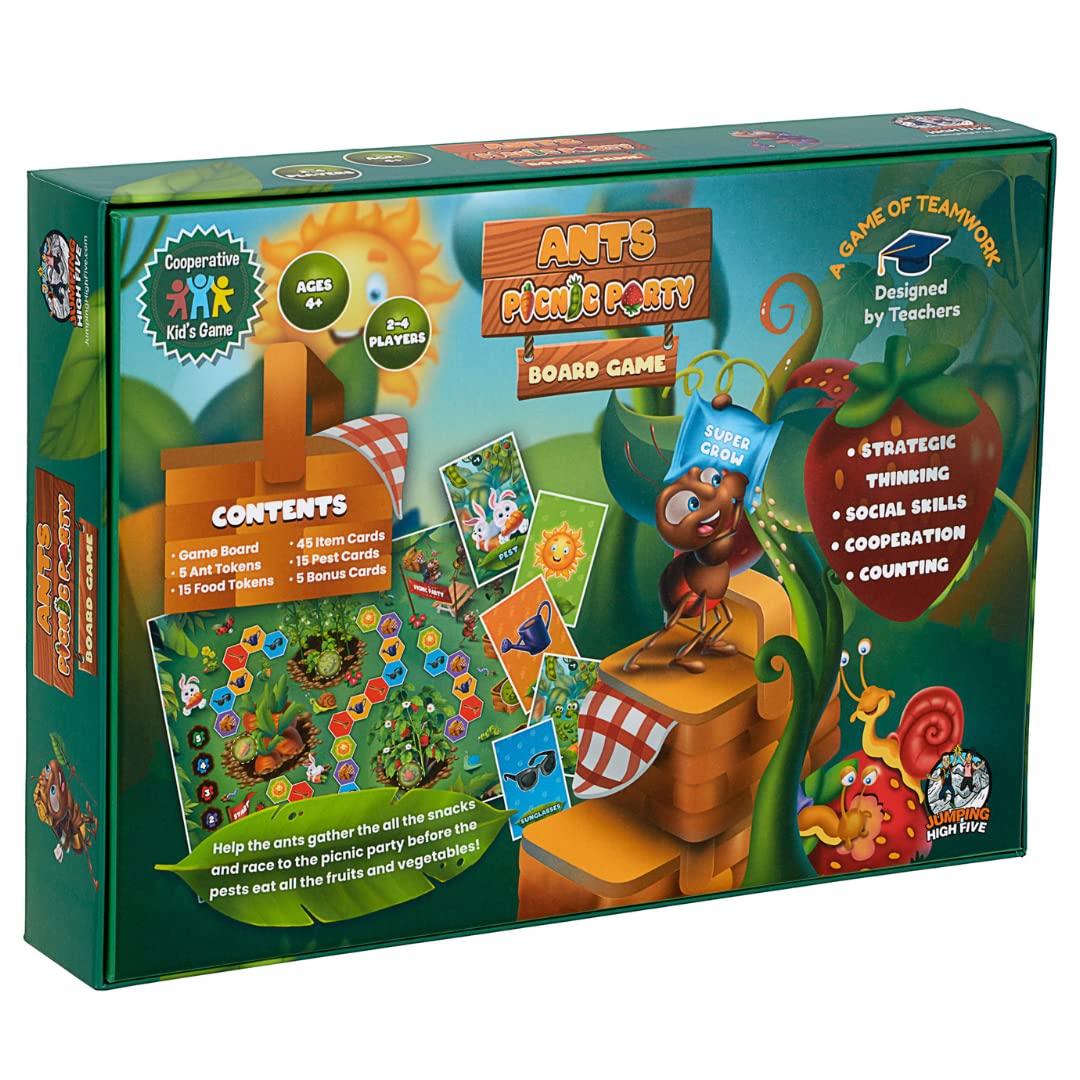 Jumping High Five Ants Picnic Party Board Game! Childrens Cooperative Garden Bug Picnic Game for Kids Ages 4 and Up, Learn New Skills Through Play, Perfect for Family Game Night