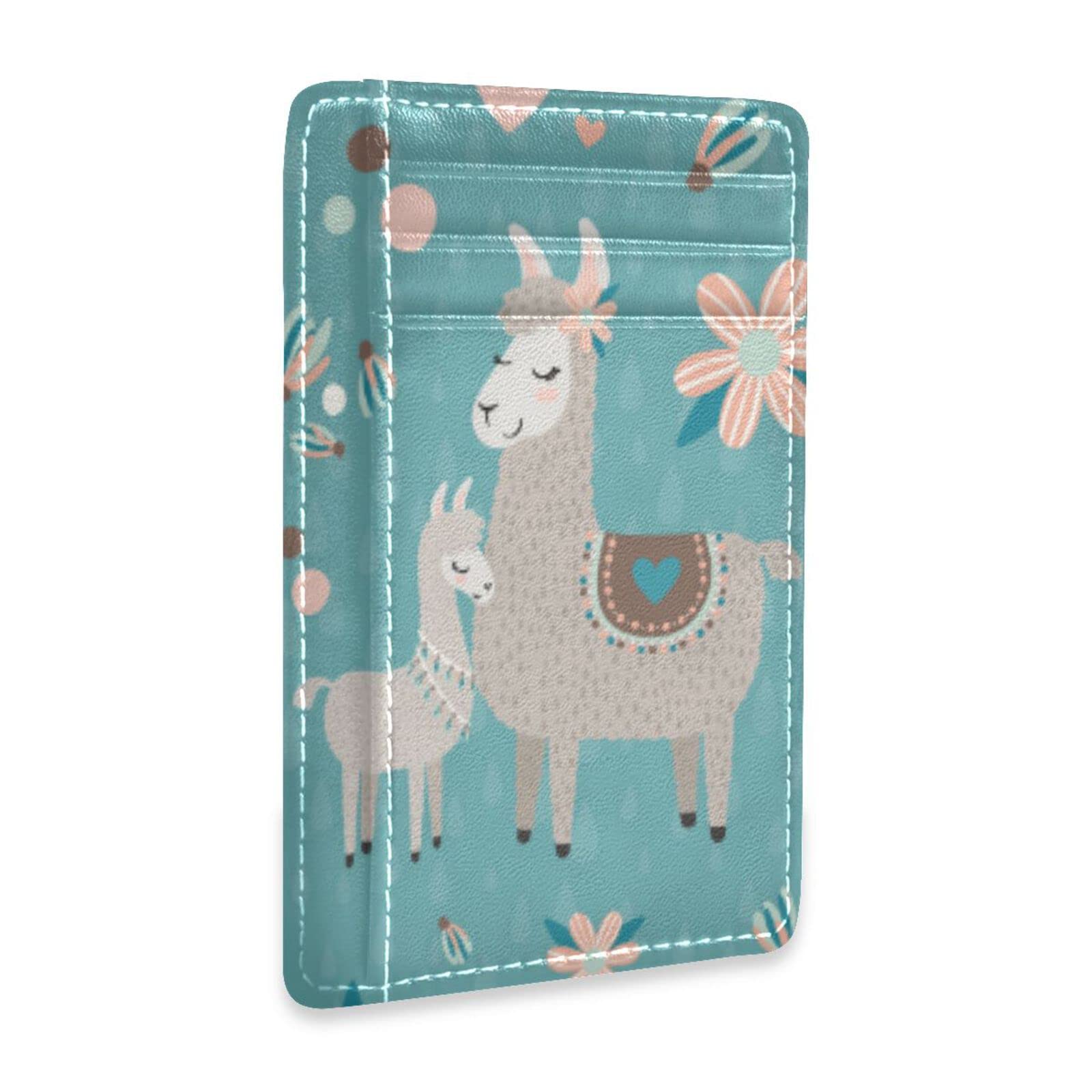 OTVEE Llama Alpaca Flowers Slim Minimalist Wallet Rfid Blocking Card Wallets PU Leather Front Pocket Wallets