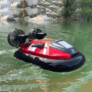 QAQQVQ Remote Control Hovercraft Boat for Land and Water 2.4 GHz Radio Control Amphibious Vehicle Toy with Double Power, 1:10 Electric Watercraft RC Racing Boat Gifts for Boys Girls