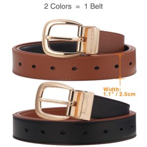 CR Reversible Belts for Women - 1.1" Leather Belt Women Fashion Ladies Belt with Gold Buckle - Casual Womens Belts for Jeans Pants