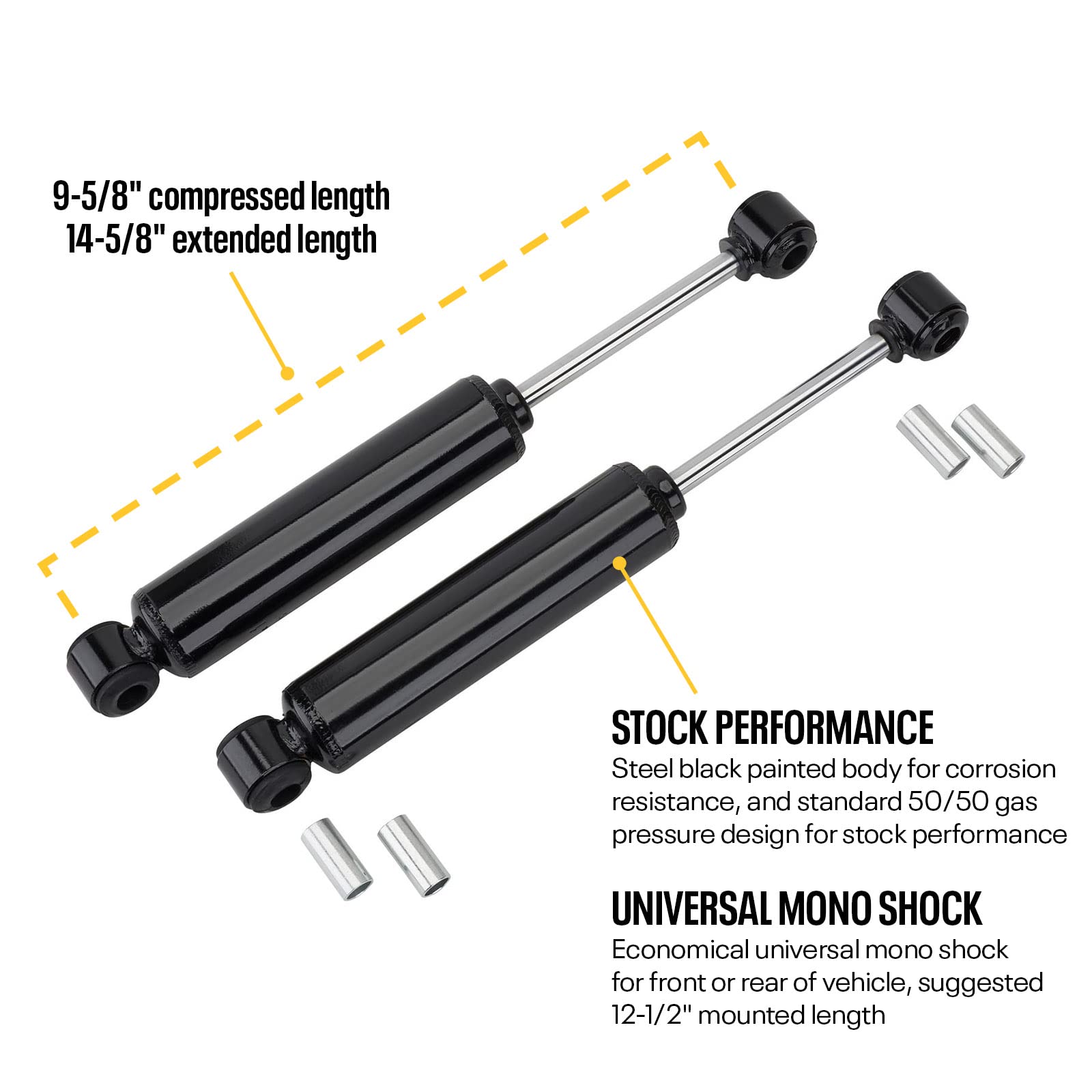 Speedway Short Gas-Filled Tube Shocks, Black, Set of 4