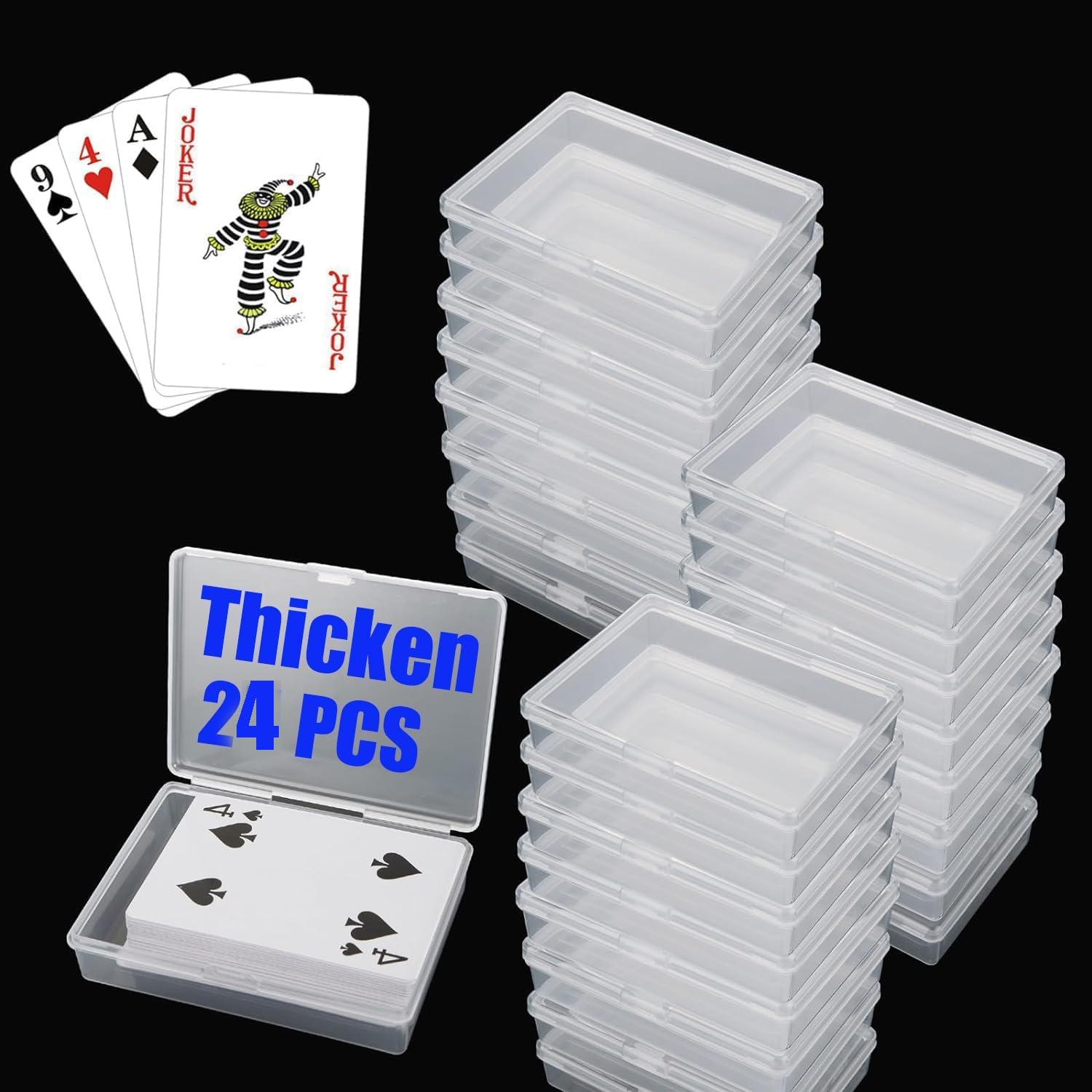 24PCS Thicken Playing Card Case Clear Plastic Gaming Game Card Holder Organizer, Snaps Closed Clear Card Box Small Hard Plastic Card Storage Box, Empty Trading Card Storage Box 3.8x2.7x0.82 Inch