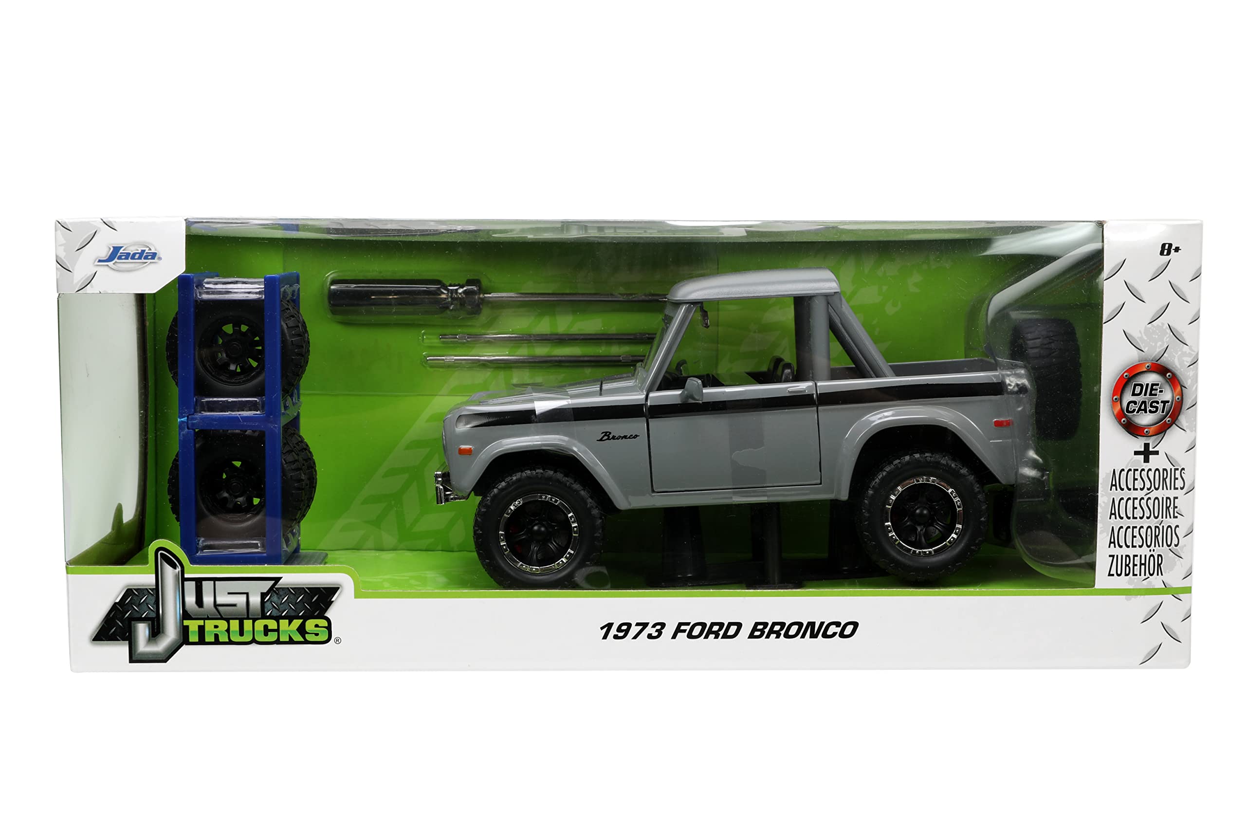 Jada Toys Just Trucks 1:24 1973 Ford Bronco Die-cast Car Grey, Toys for Kids and Adults