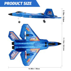 ANTSIR Remote Control Plane F-22 Raptor, 2.4Ghz Smart Gyroscope RC Airplane with Light Strip, Jet Fighter Toy Gift for Kids Beginner (Blue)