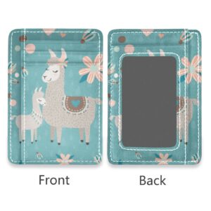 OTVEE Llama Alpaca Flowers Slim Minimalist Wallet Rfid Blocking Card Wallets PU Leather Front Pocket Wallets