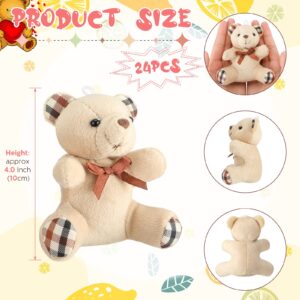 HyDren 24 Pcs Mini Bear Stuffed Animal 4 Inch Bear Bulk Small Bear Mini Bear Soft Tiny Bear Doll Keychain for Graduation Birthday Baby Shower Wedding Party Decor(Light Brown, Dark Brown, Pink, Beige)