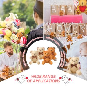 HyDren 24 Pcs Mini Bear Stuffed Animal 4 Inch Bear Bulk Small Bear Mini Bear Soft Tiny Bear Doll Keychain for Graduation Birthday Baby Shower Wedding Party Decor(Light Brown, Dark Brown, Pink, Beige)