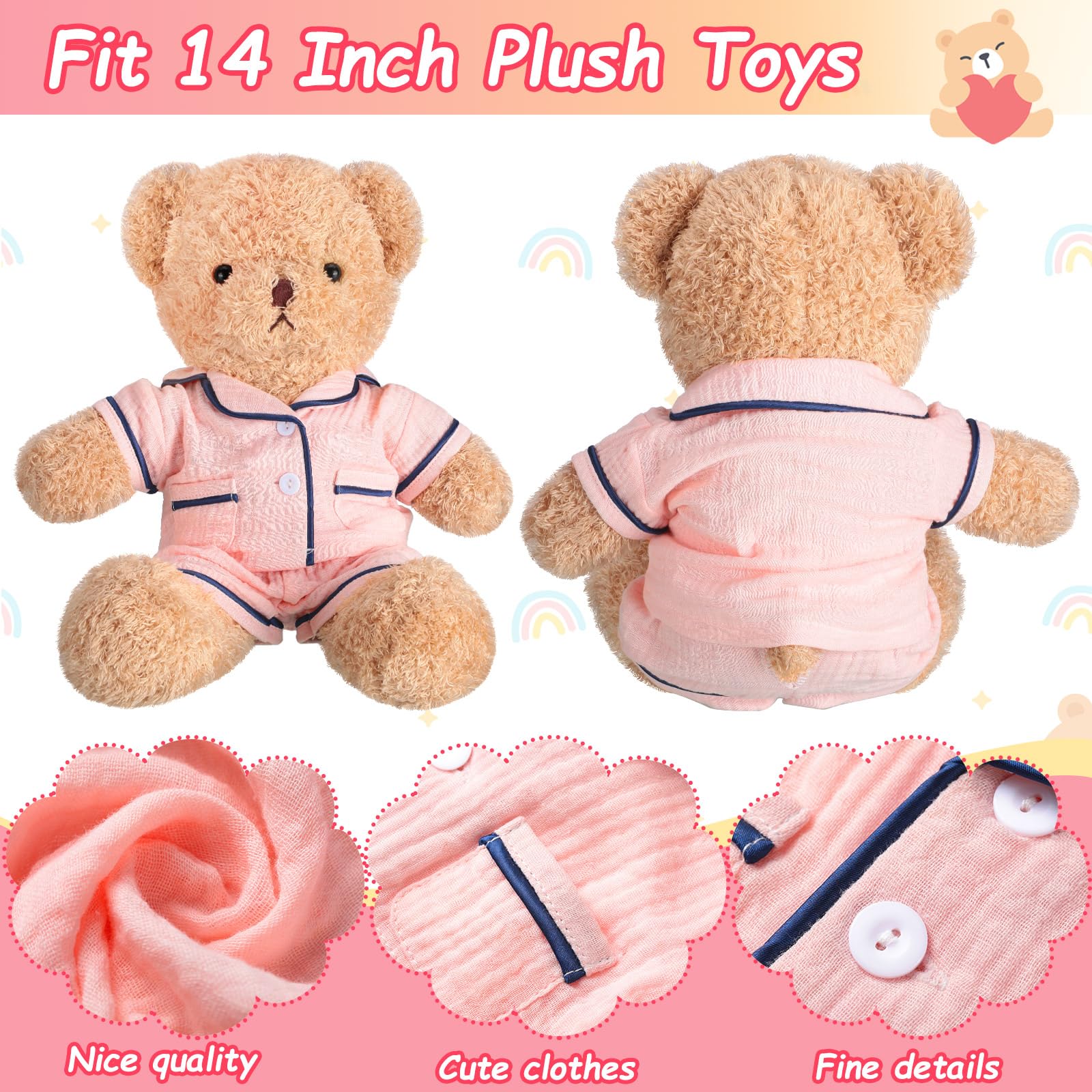 Hungdao Bear Clothes Bear Pajamas Make Your Own Animals Outfits Fits Most 14 Inches Bear Accessories, Pink