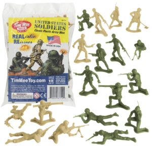 timmee plastic army men - od green vs tan 48pc toy soldier figures - made in usa