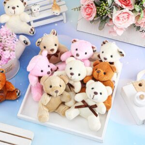 HyDren 24 Pcs Mini Bear Stuffed Animal 4 Inch Bear Bulk Small Bear Mini Bear Soft Tiny Bear Doll Keychain for Graduation Birthday Baby Shower Wedding Party Decor(Light Brown, Dark Brown, Pink, Beige)