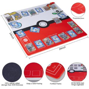 Biouai Playmat for Trading Card Game - 2 Player Trainer Mat for Game with Carry Case Tube(Red)