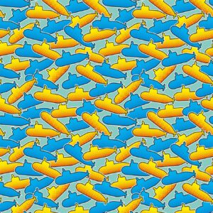 Ambesonne Yellow Submarine Duvet Cover Sets, Pop Art Style Retro Underwater Theme Classical Submarine Design Print, Bedding Set with 2 Duvet Covers & 4 Pillowcases, 2 Pack King Size, Yellow and Blue