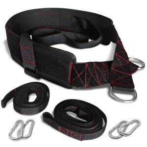 thefitguy sled pulling belt, adjustable closure, 2 sled pulling straps & 4 hooks included - for resistance training, strength training, agility, pulling backwards, front and sides