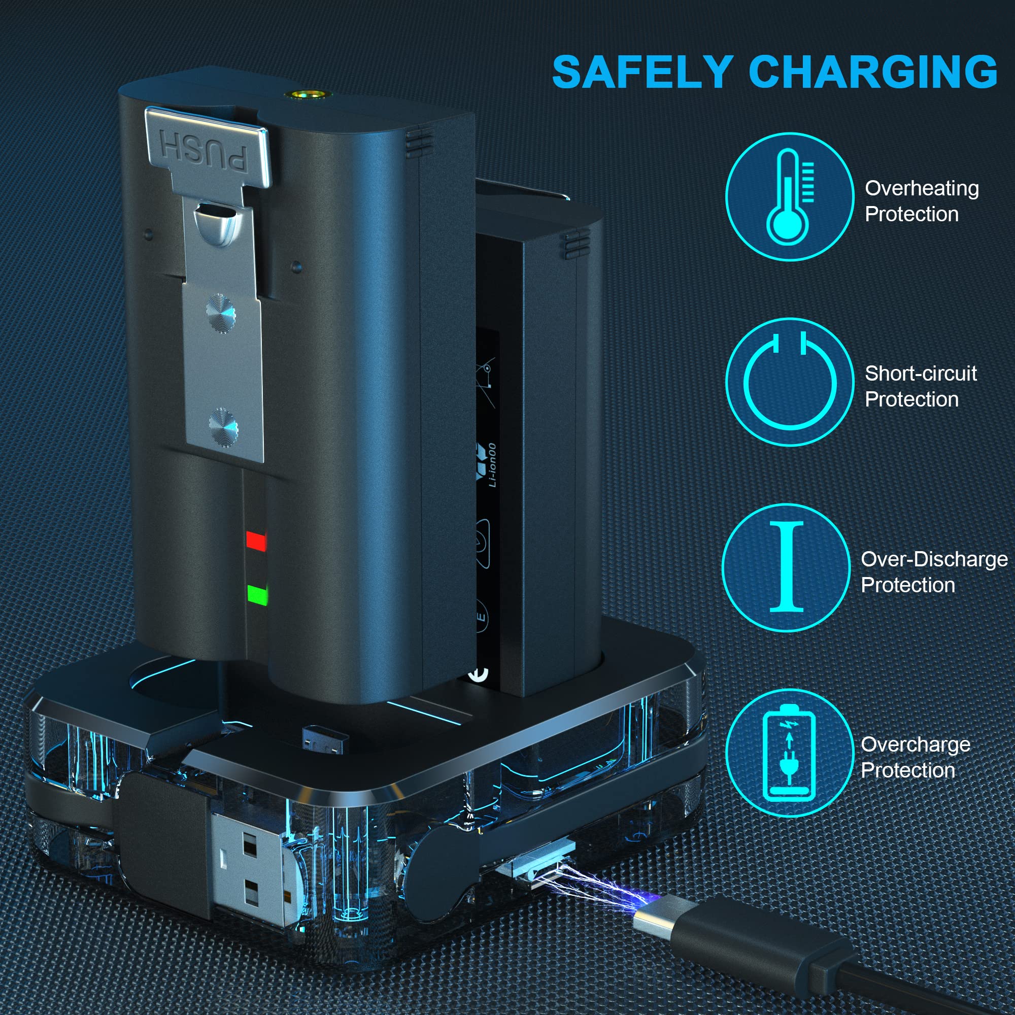 3 Packs 6040mAh Replacement Battery and Dual USB Charging Station Compatible with Ring, for Video Doorbell 2/3/4 and Spotlight Cam Battery 3.65V Lithium-Ion Batteries (Not for Stick Up Cam)