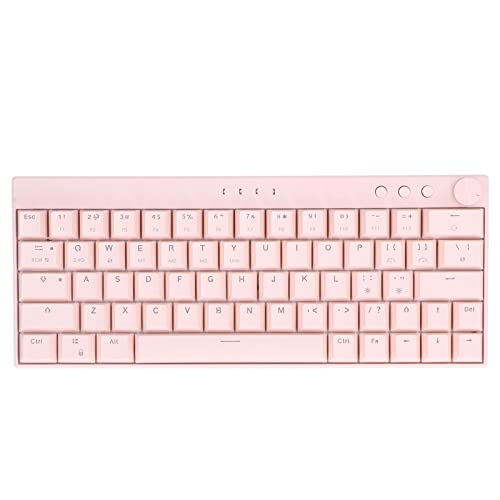 Yoidesu Wireless Mechanical Gaming Keyboard, Pink 64 Keys Plus Wireless RGB Backlight Mechanical Keyboard 3 Modes 2.4G/BT 3.0, 5.0/Type c Wired Gaming Keyboard with Knob RGB(Red Switch)