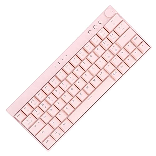 Yoidesu Wireless Mechanical Gaming Keyboard, Pink 64 Keys Plus Wireless RGB Backlight Mechanical Keyboard 3 Modes 2.4G/BT 3.0, 5.0/Type c Wired Gaming Keyboard with Knob RGB(Red Switch)