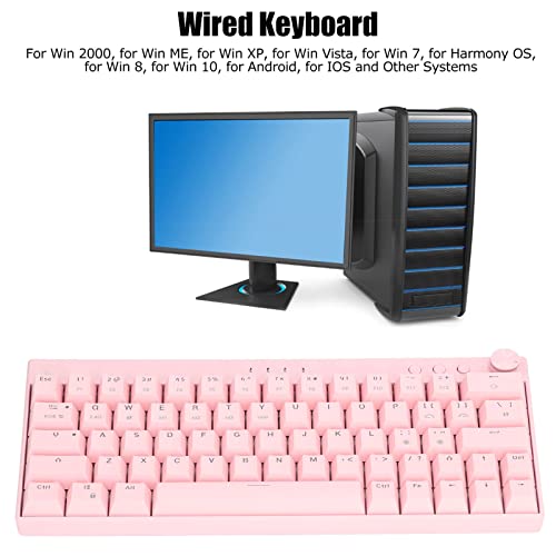 Yoidesu Wireless Mechanical Gaming Keyboard, Pink 64 Keys Plus Wireless RGB Backlight Mechanical Keyboard 3 Modes 2.4G/BT 3.0, 5.0/Type c Wired Gaming Keyboard with Knob RGB(Red Switch)