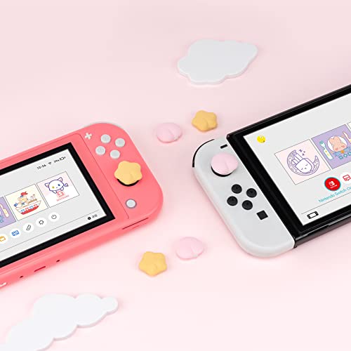 GeekShare Cute Silicone Joycon Thumb Grip Caps, Joystick Cover Compatible with Nintendo Switch/OLED/Switch Lite,4PCS - Peach & Star