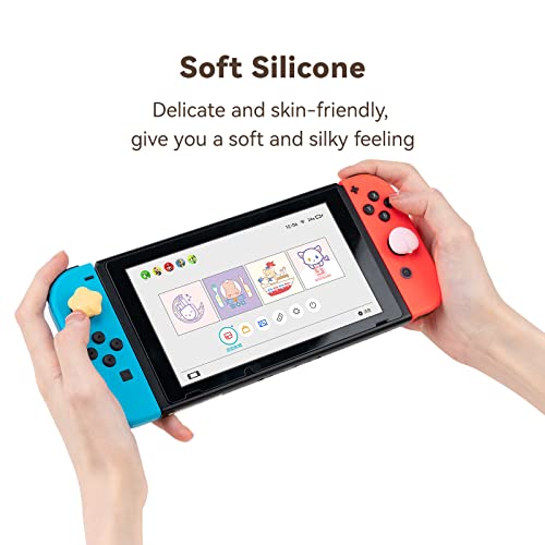 GeekShare Cute Silicone Joycon Thumb Grip Caps, Joystick Cover Compatible with Nintendo Switch/OLED/Switch Lite,4PCS - Peach & Star