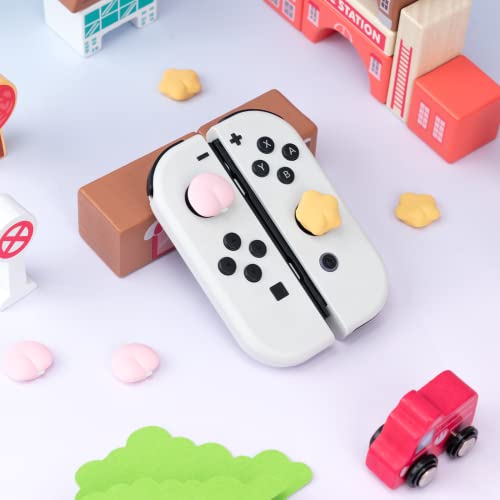 GeekShare Cute Silicone Joycon Thumb Grip Caps, Joystick Cover Compatible with Nintendo Switch/OLED/Switch Lite,4PCS - Peach & Star